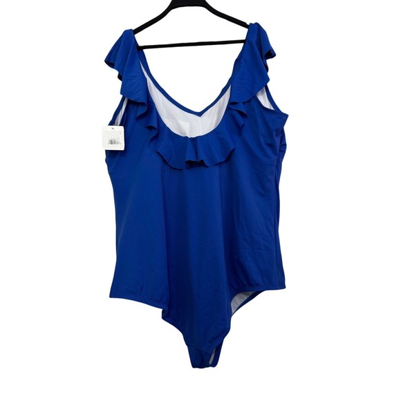 Penbrooke Women's One Piece Swimsuit - Size 30 - Royal Blue Ruffle Neckline -NWT - Picture 2 of 4